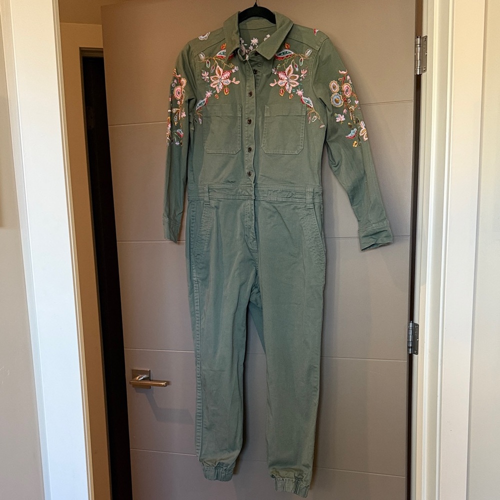 Boden Olive Floral Embroidered Jumpsuit